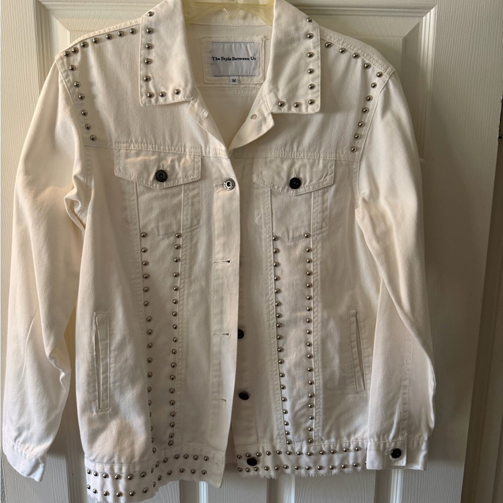 Women's white Studded Denim Jacket